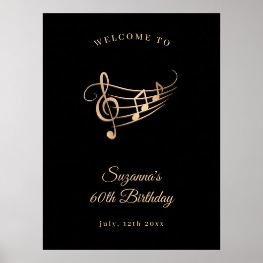 60誕生日金ゴールドミュージックノートエレガント ポスター (正面)