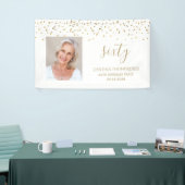 60誕生日金ゴールド紙吹雪三角形フォトホワイト 横断幕 (トレードショー)