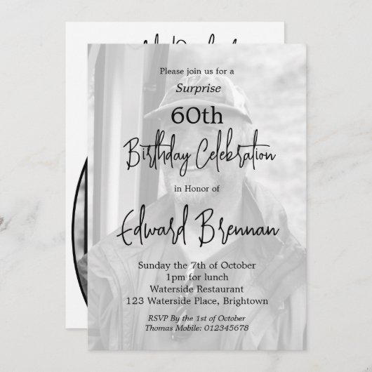 60誕生日雄モダン写スタイリッシュ真 招待状 (正面/裏面)