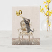 60誕生日風船とタビー猫 カード (黄色い花)