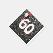 60誕生日風船オンブラックグリッターナプキンス スタンダードカクテルナプキン (角)