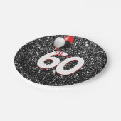 60誕生日風船オン黒グリッター ペーパープレート (アングル)