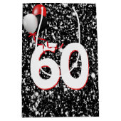 60誕生日風船オン黒グリッター ミディアムペーパーバッグ (正面)