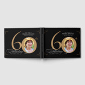 60誕生日黒エレガント金ゴールド書道写真 ゲストブック (全面)