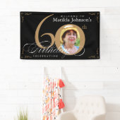 60誕生日黒エレガント金ゴールド書道写真 横断幕 (インサイチュ)