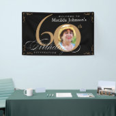 60誕生日黒エレガント金ゴールド書道写真 横断幕 (トレードショー)