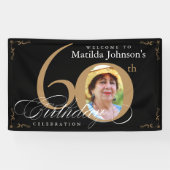 60誕生日黒エレガント金ゴールド書道写真 横断幕 (横)