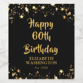 60誕生日黒スタイリッシュ金ゴールド星名 ワインラベル (シングルラベル)