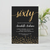 60誕生日黒スタイリッシュ金ゴールド紙吹雪スクリプト 招待状 (スタンド正面)