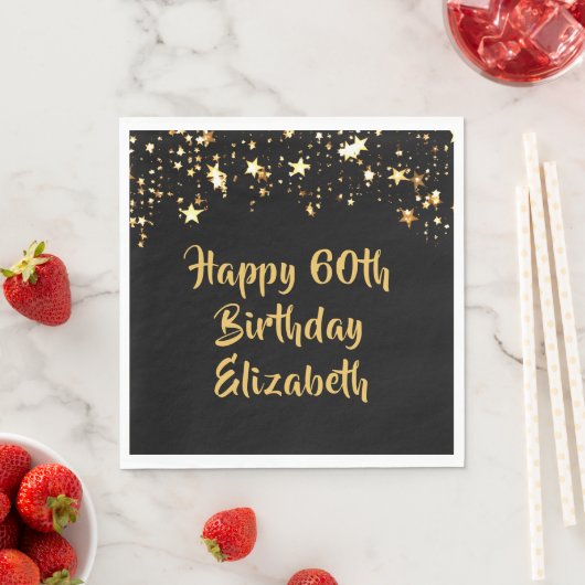 60誕生日黒モダン金ゴールド星名 スタンダードランチョンナプキン (インサイチュ)