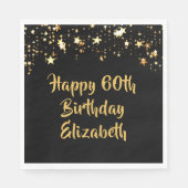 60誕生日黒モダン金ゴールド星名 スタンダードランチョンナプキン (正面)