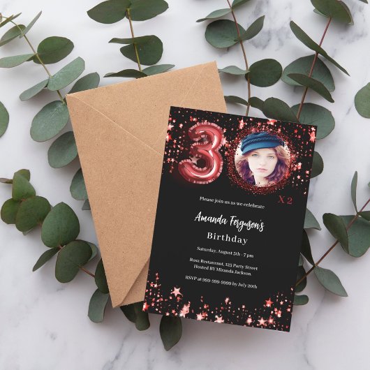 60誕生日黒写真金ゴールド星 招待状