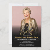 60誕生日黒金ゴールドモダン写真 招待状 (正面)