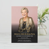 60誕生日黒金ゴールドモダン写真 招待状 (スタンド正面)