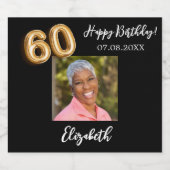 60誕生日黒金ゴールド写真 スパークリングワインラベル (シングルラベル)