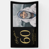 60誕生日黒金ゴールド写真 横断幕 (縦)