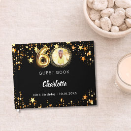 60誕生日黒金ゴールド星写真 ゲストブック