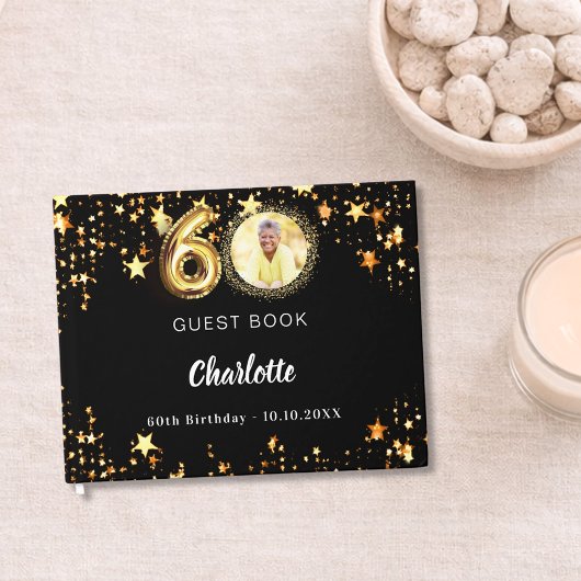 60誕生日黒金ゴールド星写真 ゲストブック