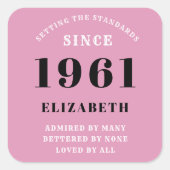 60誕生日1961ピンクブラックレディパーソナライズされたズ スクエアシール (正面)