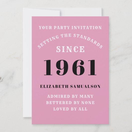 60誕生日1961ブラックピンクパーソナライズされたイン 招待状 (正面)