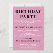 60誕生日1961ブラックピンクパーソナライズされたイン 招待状 (裏面)