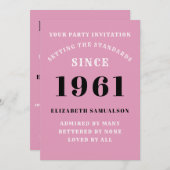 60誕生日1961ブラックピンクパーソナライズされたイン 招待状 (正面/裏面)