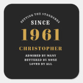60誕生日1961ブラック金ゴールドパーソナライズされた スクエアシール (正面)