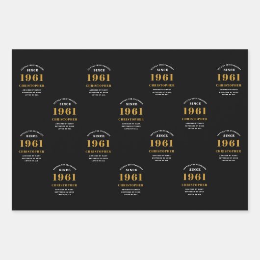 60誕生日1961ブラック金ゴールドパーソナライズされた ラッピングペーパーシート (正面2)