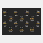 60誕生日1961ブラック金ゴールドパーソナライズされた ラッピングペーパーシート (正面)