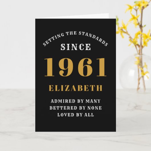 60誕生日1961ブラック金ゴールドレディパーソナライズされた カード (黄色い花)