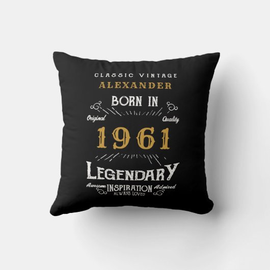 60誕生日1961生まれレトロ黒パーソナライズされた クッション (裏面)
