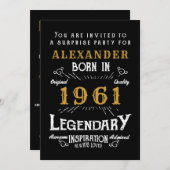 60誕生日1961生まれ黒金ゴールドレトロヴィンテージ 招待状 (正面/裏面)