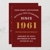 60誕生日1961赤い金ゴールドパーソナライズされたのために 招待状 (正面/裏面)