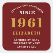 60誕生日1961赤金ゴールドレディパーソナライズされたズ スクエアシール (正面)
