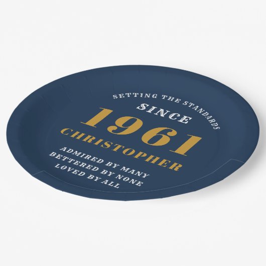 60誕生日1961青い金ゴールドのためパーソナライズされた ペーパープレート (アングル)