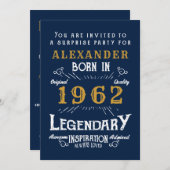 60誕生日1962生まれ青金ゴールドレトロ招待状 招待状 (正面/裏面)