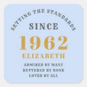 60誕生日1962青エレガント金ゴールド灰色 スクエアシール (正面)