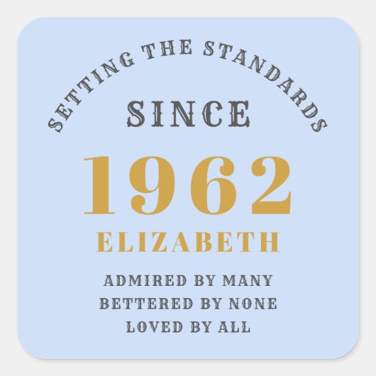 60誕生日1962青エレガント金ゴールド灰色 スクエアシール (正面)