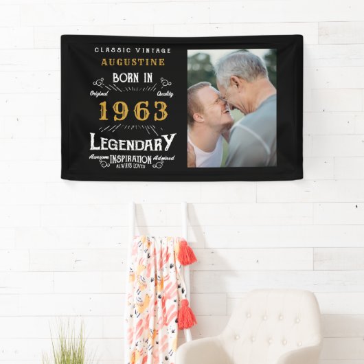 60誕生日1963伝説的な黒と金ゴールド 横断幕 (インサイチュ)