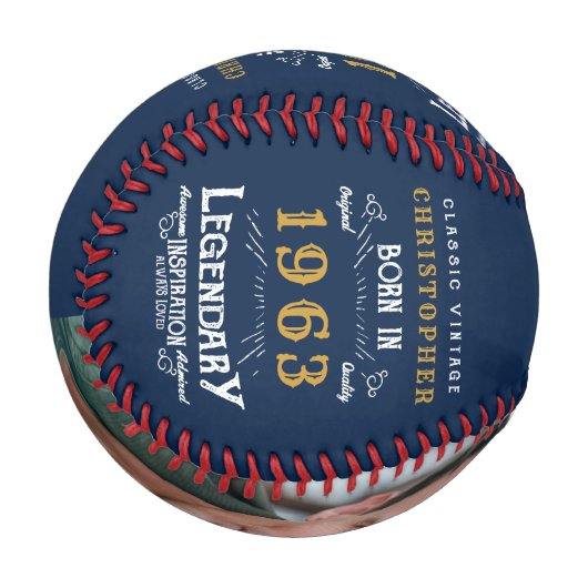 60誕生日1963生まれモノグラム写真伝説ブルー 野球ボール (正面左)