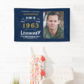 60誕生日1963生まれレジェンドブルー金ゴールド写真 横断幕 (インサイチュ)