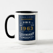 60誕生日1963生まれヴィンテージ凡例青金ゴールド マグカップ (左)