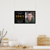 60誕生日1963生まれ名を追加黒い金ゴールド写真 ポスター (キッチン)