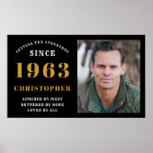 60誕生日1963生まれ名を追加黒い金ゴールド写真 ポスター (正面)