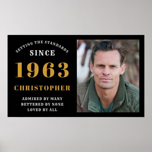 60誕生日1963生まれ名を追加黒い金ゴールド写真 ポスター (正面)