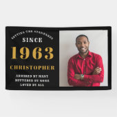 60誕生日1963生まれ名を追加黒い金ゴールド写真 横断幕 (横)