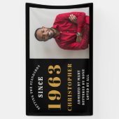 60誕生日1963生まれ名を追加黒い金ゴールド写真 横断幕 (縦)