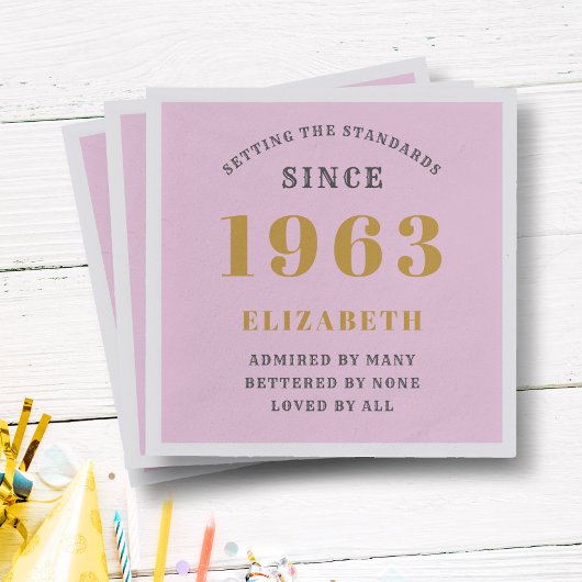 60誕生日1963生まれ名を追加Pink Gray スタンダードカクテルナプキン