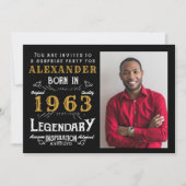 60誕生日1963生まれ黒金ゴールドレトロ写真 招待状 (正面)
