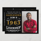 60誕生日1963生まれ黒金ゴールドレトロ写真 招待状 (正面/裏面)